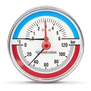 Термоманометр VARMEGA аксиальный 80 мм, 6 бар, 120гр.С, 1/2quot;, с отсекающим клапаном, VMMT06-800604