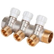 Коллектор латунный MVI 1quot;x3/4quot;x3 выхода, с регулирующими вентилями